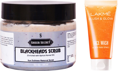 

Sheer Secret Blackheads Scrub 300ml and Lakme Blush & Glow Peach Gel Face Wash 100ml(Set of 2)