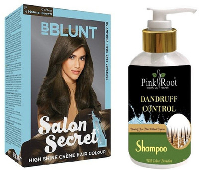 

Pink Root Dandruff Control Shampoo with Bblunt 4.31 Natural Brown Saloon Secret Hair Color(Set of 2)