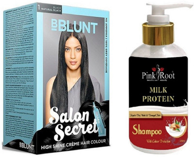 

Pink Root Milk Protein Shampoo with Bblunt 1 Natural Black Saloon Secret Hair Color(Set of 2)