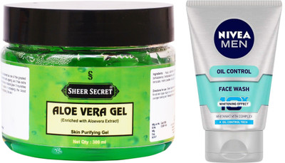 

Sheer Secret Aloe Vera Gel 300ml and Nivea Men Oil Control Face Wash 100ml(Set of 2)