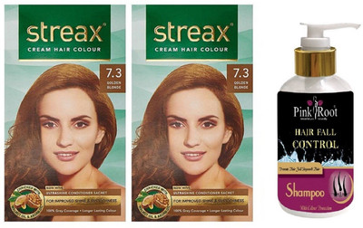 

Pink Root Hair Fall Control Shampoo with Streax 2 Pcs 7.3 Golden Blonde Cream Hair Color(Set of 3)
