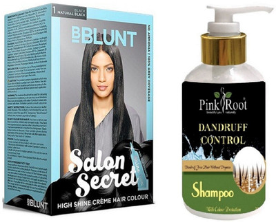

Pink Root Dandruff Control Shampoo with Bblunt 1 Natural Black Saloon Secret Hair Color(Set of 2)