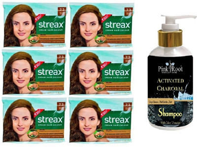 

Pink Root Activated Charcoal Shampoo with Streax Sachet 6 Pcs 7.3 Golden Blonde Cream Hair Color(Set of 7)