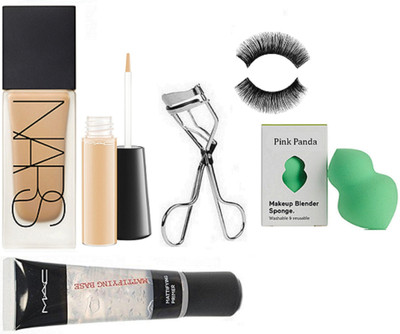 

PINKPANDA Sponge puff,foundation,face primer gel, concealer, eyelashes & eyelashes curler(Set of 6)