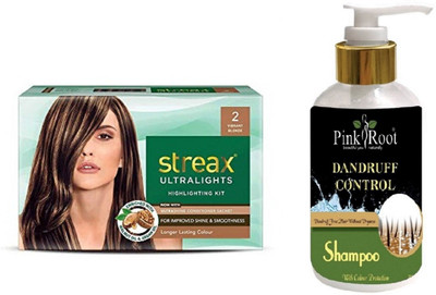 

Pink Root Dandruff Control Shampoo with Streax Ultralights 2 Vibrant Blonde Highlights Highlightings Kit(Set of 2)