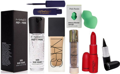 

PINKPANDA Sponge puff,prep + prime skin base visage Face Primer Gel,foundatin, prep+prime highlight,lipstick, padma eyeliner, stick kajal(Set of 7)