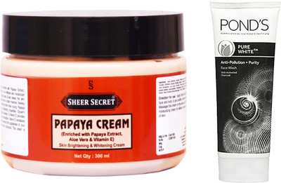 

Sheer Secret Papaya Cream 300ml and Pond's Pure White Face Wash 100ml(Set of 2)
