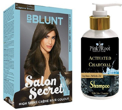 

Pink Root Activated Charcoal Shampoo with Bblunt 4.31 Natural Brown Saloon Secret Hair Color(Set of 2)