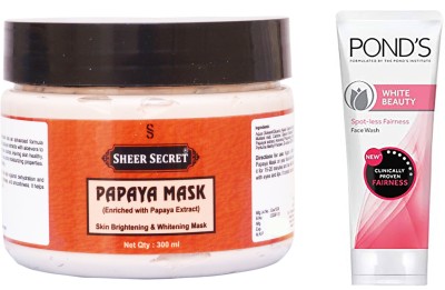 

Sheer Secret Papaya Mask 300ml and Pond's White Beauty Face Wash 100ml(Set of 2)