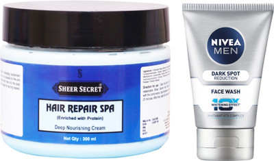 

Sheer Secret Hair Repair Spa 300ml and Nivea Men Dark Spot Reduction Face Wash 100ml(Set of 2)