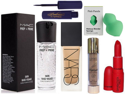 

PINKPANDA Sponge puff,prep+ prime skin base Face Primer Gel,foundatin, prep+prime highlight, giambattsta lipstick,eyeliner(Set of 6)