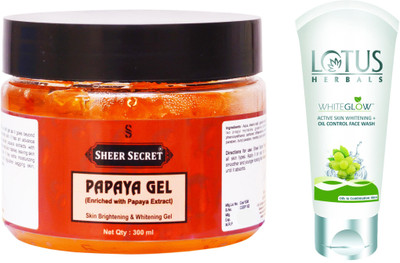 

Sheer Secret Papaya Gel 300ml and Lotus WhiteGlow Active Skin Whitening + Oil Control Face Wash 100ml(Set of 2)
