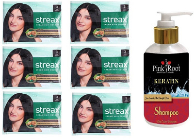 

Pink Root Kertain Shampoo with Streax Sachet 6 Pcs 3 Dark Brown Cream Hair Color(Set of 7)