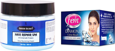 

Sheer Secret Hair Repair Spa 300ml and Fem Diamond Bleach 30g(Set of 2)