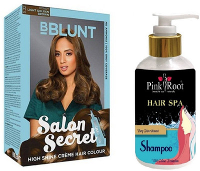 

Pink Root Hair Spa Shampoo with Bblunt 5.32 Light Golden Brown Saloon Secret Hair Color(Set of 2)