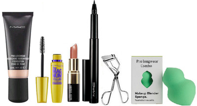 

pro longwear combo Sponge Puff & Pro Longwear Foundation & Pen Liner &Mascara & Lipstick & Eyelashes Curler(Set of 6)