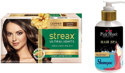 Pink Root Hair Spa Shampoo with Streax Ultralights Mocha Brown Highlightings Kit(Set of 2)