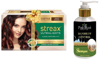 

Pink Root Dandruff Control Shampoo with Streax Ultralights Hazel Brown Highlightings Kit(Set of 2)