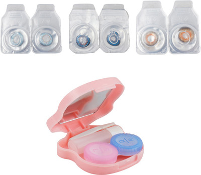 

Optify Combo Pack Monthly Color Contact Lens With Travel Kit Monthly Contact Lens(1, Honey-Light Blue-Blue, Pack of 3)