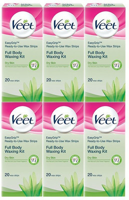 

Veet Full Body Waxing Kit, Easy-Gel wax Technology, Easier to Remove The shortest Hair, Dry Skin Aloe Vera & lotus Flower Fragrance , Combo Pack 20 X 6 = 120 Wax Strips(120 Strips, Set of 6)