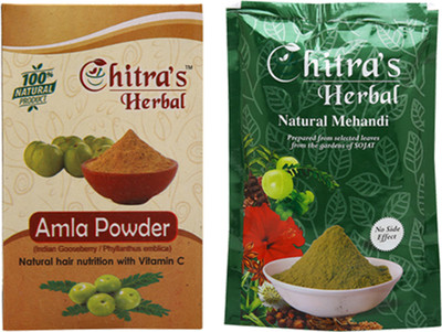 

Chitra's Herbal Natural Mehendi Powder- 150 Gm, Hair Nutrition Amla Powder- 100 Gm, Set of 2(150 g)