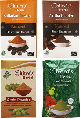 

Chitra's Herbal Natural Shikakai Powder- 100 Gm, Aritha Powder- 100 Gm, Amla Powder- 100 Gm, Mehendi Powder- 150 Gm, Set of 4(100 g)