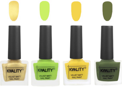 

Kwality Multicolor Matte Nail Polish Combo 2901201985 Golden,Light Lemon Green,Yellow,Olive Green(Pack of 4)