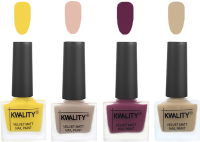 Kwality Multicolor Matte Nail Polish Combo 2901202017 Yellow,Light Baby ,Purple,(Pack of 4)