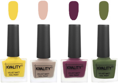 

Kwality Multicolor Matte Nail Polish Combo 2901202014 Yellow,Light Baby Nude,Purple,Olive Green(Pack of 4)
