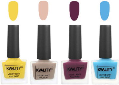 

Kwality Multicolor Matte Nail Polish Combo 2901202012 Yellow,Light Baby Nude,Purple,Light Blue(Pack of 4)