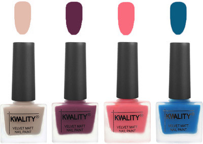 

Kwality Multicolor Matte Nail Polish Combo 2901202024 Light Baby Nude,Purple,Frozen Pink,Peacock Blue(Pack of 4)