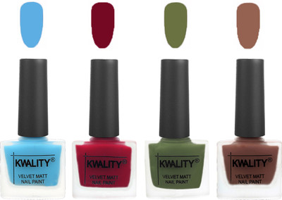 

Kwality Multicolor Matte Nail Polish Combo 2901202099 Light Blue,Berry ,Olive Green,Shock Brown(Pack of 4)
