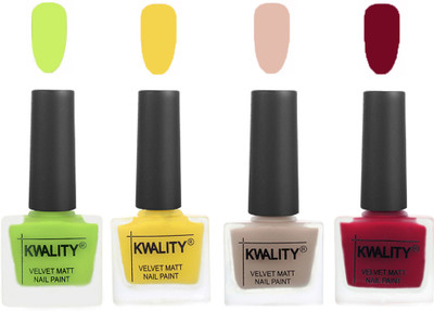 

Kwality Multicolor Matte Nail Polish Combo 2901201999 Light Lemon Green,Yellow,Light Baby Nude,Berry(Pack of 4)