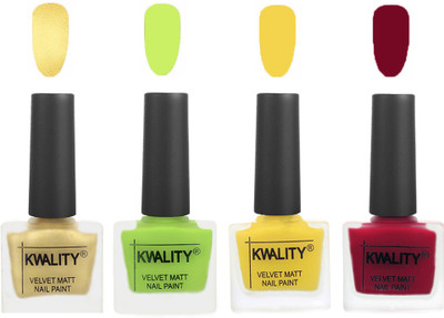 

Kwality Multicolor Matte Nail Polish Combo 2901201984 Golden,Light Lemon Green,Yellow,Berry(Pack of 4)