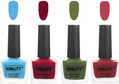 

Kwality Multicolor Matte Nail Polish Combo 2901202100 Light Blue,Berry ,Olive Green,Rani Pink(Pack of 4)