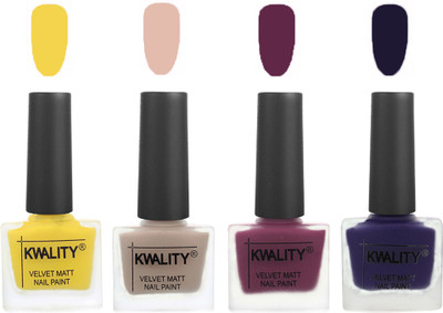 

Kwality Multicolor Matte Nail Polish Combo 2901202008 Yellow,Light Baby Nude,Purple,Royal Blue(Pack of 4)
