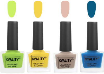 

Kwality Multicolor Matte Nail Polish Combo 2901201997 Light Lemon Green,Yellow,Light Baby Nude,Peacock Blue(Pack of 4)