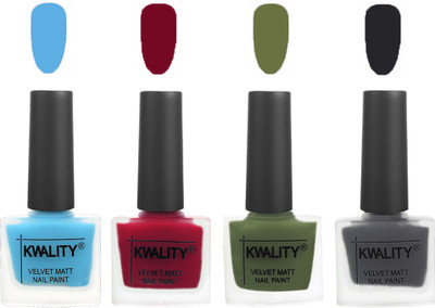 

Kwality Multicolor Matte Nail Polish Combo 2901202096 Light Blue,Berry ,Olive Green,Dark Grey(Pack of 4)