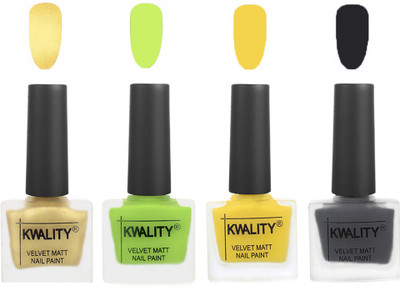 

Kwality Multicolor Matte Nail Polish Combo 2901201986 Golden,Light Lemon Green,Yellow,Dark Grey(Pack of 4)