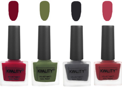 Kwality Multicolor Matte Nail Polish Combo 2901202104 Berry ,Olive Green,Dark Grey,Rani Pink(Pack of 4)