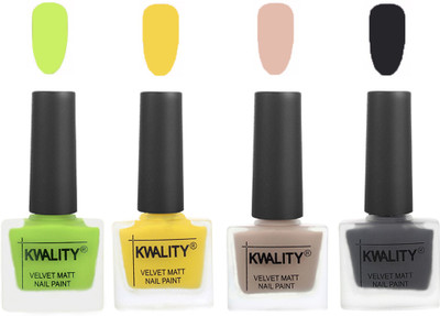 

Kwality Multicolor Matte Nail Polish Combo 2901202001 Light Lemon Green,Yellow,Light Baby Nude,Dark Grey(Pack of 4)