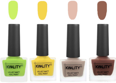 

Kwality Multicolor Matte Nail Polish Combo 2901202004 Light Lemon Green,Yellow,Light Baby Nude,Shock Brown(Pack of 4)