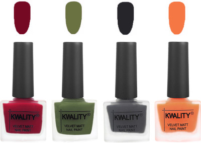 

Kwality Multicolor Matte Nail Polish Combo 2901202101 Berry ,Olive Green,Dark Grey,Peach(Pack of 4)