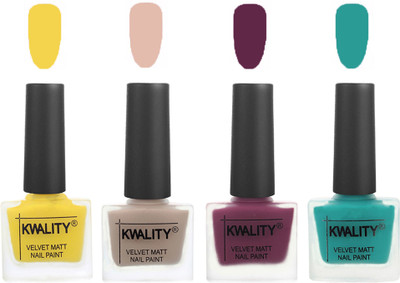 

Kwality Multicolor Matte Nail Polish Combo 2901202007 Yellow,Light Baby Nude,Purple,Sea Green(Pack of 4)