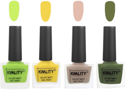 

Kwality Multicolor Matte Nail Polish Combo 2901202000 Light Lemon Green,Yellow,Light Baby Nude,Olive Green(Pack of 4)