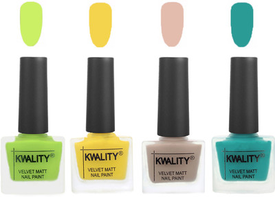 

Kwality Multicolor Matte Nail Polish Combo 2901201993 Light Lemon Green,Yellow,Light Baby Nude,Sea Green(Pack of 4)