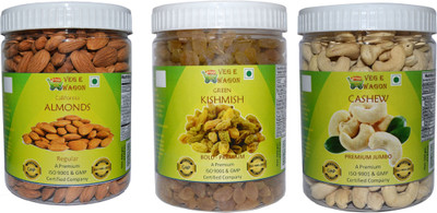 

Veg E Wagon Almonds Reg,Green kishmish Reg&Cashew Pre(500 Each) Almonds, Raisins, Cashews(1500 g, Plastic Bottle)