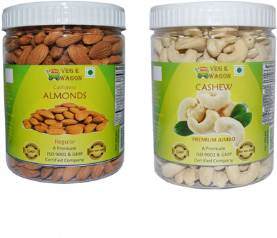 

Veg E Wagon Almonds Regular&Cashew Premium Jumbo(500 Each) Almonds, Cashews(1000 g, Plastic Bottle)