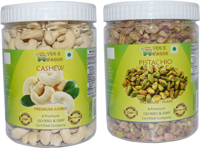

Veg E Wagon Cashew Premium Jumbo&Pista Premium Plain (500 Each) Cashews, Pistachios(1000 g, Plastic Bottle)
