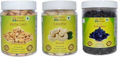 

Veg E Wagon Pista whole Pre,Cashew Reg & Black Kishmish Reg Pistachios, Cashews, Raisins(1000 g, Plastic Bottle)
